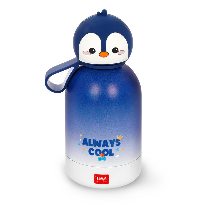 Legami - Hot & Cold BFF Thermos Bottle for Children, Penguin Theme, in Stainless Steel 18/8 Double Layer with Airtight Closure, Keeps Hot for 12h and Cold 24h, Capacity 310 ml