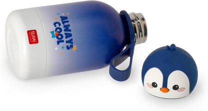 Legami - Hot & Cold BFF Thermos Bottle for Children, Penguin Theme, in Stainless Steel 18/8 Double Layer with Airtight Closure, Keeps Hot for 12h and Cold 24h, Capacity 310 ml