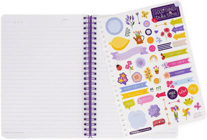 LEGAMI - Spiral Notebook with 7 mm Ruling, Flowers, A4 Format, Large, FSC Certified Paper, Includes 1 Sheet of Stickers, 160 Pages, Elastic Closure, 15 x 21 cm