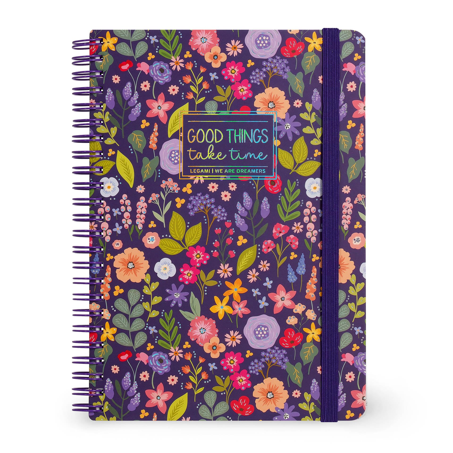 LEGAMI - Spiral Notebook with 7 mm Ruling, Flowers, A4 Format, Large, FSC Certified Paper, Includes 1 Sheet of Stickers, 160 Pages, Elastic Closure, 15 x 21 cm