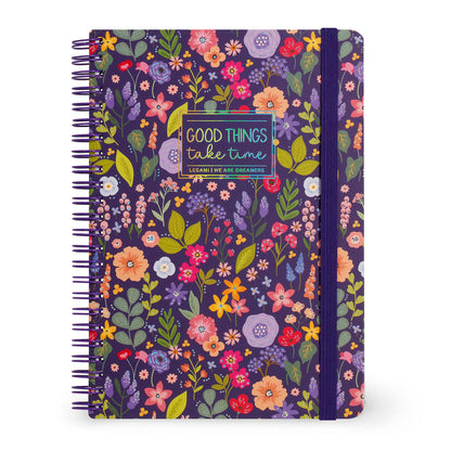 LEGAMI - Spiral Notebook with 7 mm Ruling, Flowers, A4 Format, Large, FSC Certified Paper, Includes 1 Sheet of Stickers, 160 Pages, Elastic Closure, 15 x 21 cm