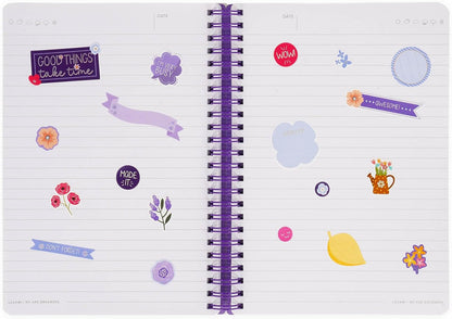 LEGAMI - Spiral Notebook with 7 mm Ruling, Flowers, A4 Format, Large, FSC Certified Paper, Includes 1 Sheet of Stickers, 160 Pages, Elastic Closure, 15 x 21 cm