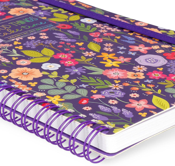 LEGAMI - Spiral Notebook with 7 mm Ruling, Flowers, A4 Format, Large, FSC Certified Paper, Includes 1 Sheet of Stickers, 160 Pages, Elastic Closure, 15 x 21 cm