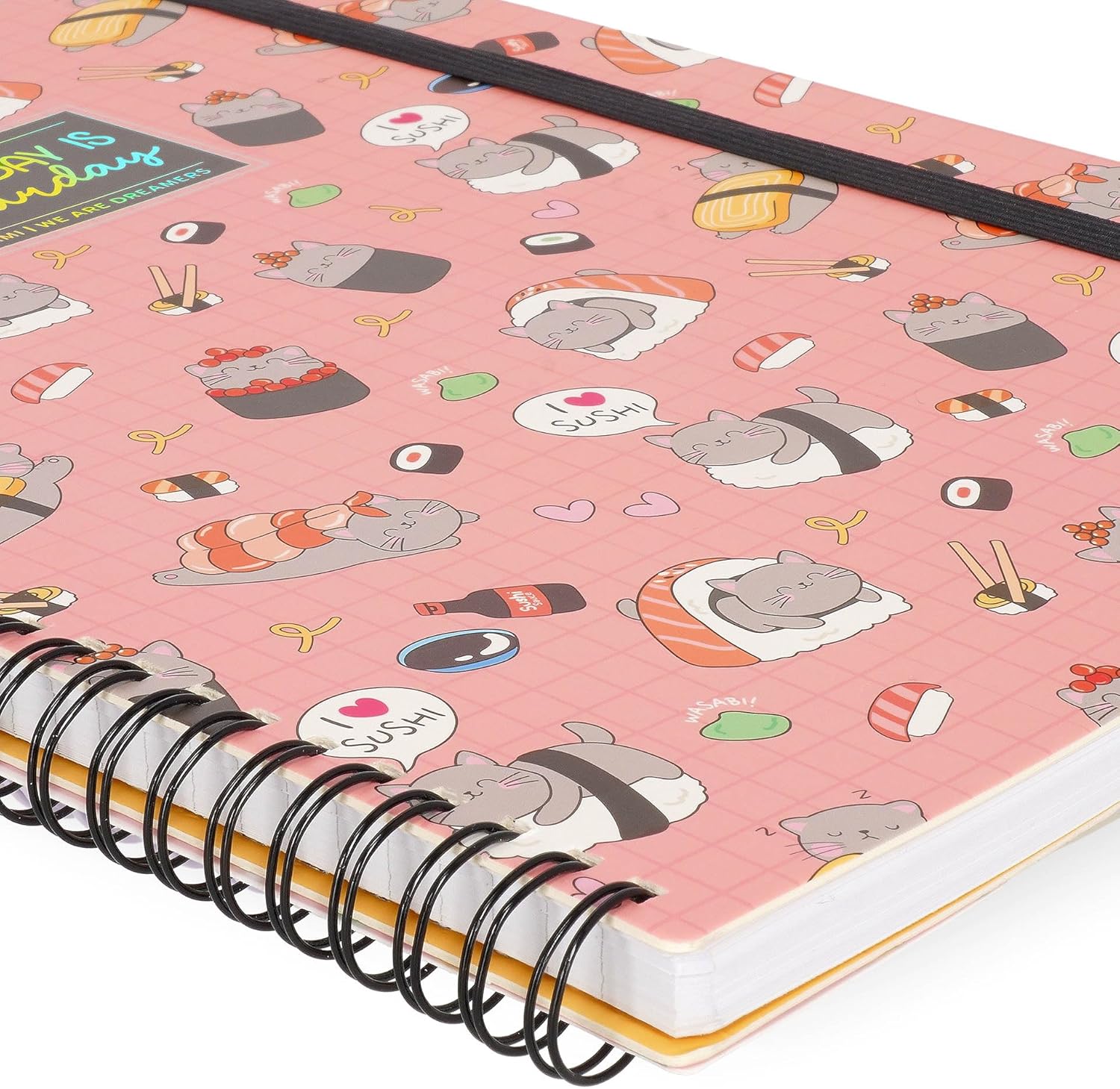 LEGAMI - Spiral Notebook with 7 mm Ruling, Sushi Cat, A4 Format, Maxi, FSC Certified Paper, Includes 1 Sheet of Stickers, 160 Pages, Elastic Closure, 21 x 29 cm