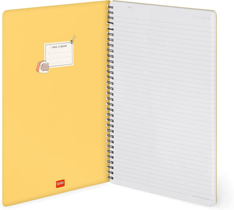 LEGAMI - Spiral Notebook with 7 mm Ruling, Sushi Cat, A4 Format, Maxi, FSC Certified Paper, Includes 1 Sheet of Stickers, 160 Pages, Elastic Closure, 21 x 29 cm