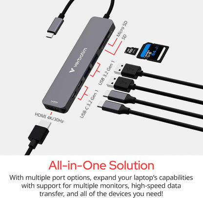 Verbatim 32158 hub di interfaccia USB 3.2 Gen 1 (3.1 Gen 1) Type-C 5000 Mbit/s Grigio