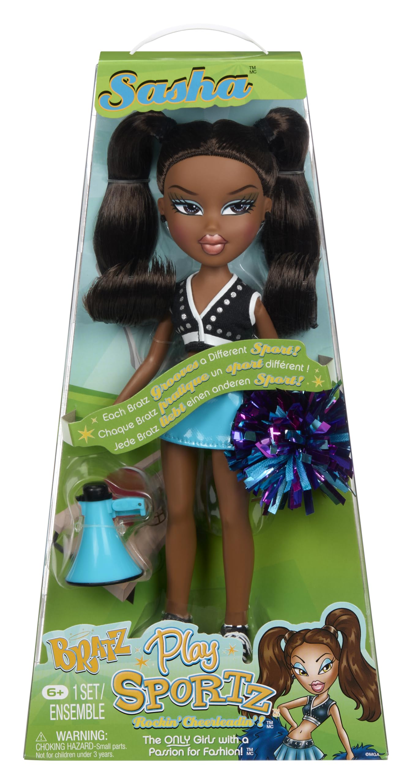 Bratz Play Sportz Sasha (Cheerleading) - Muñeca de Moda con Accesorios