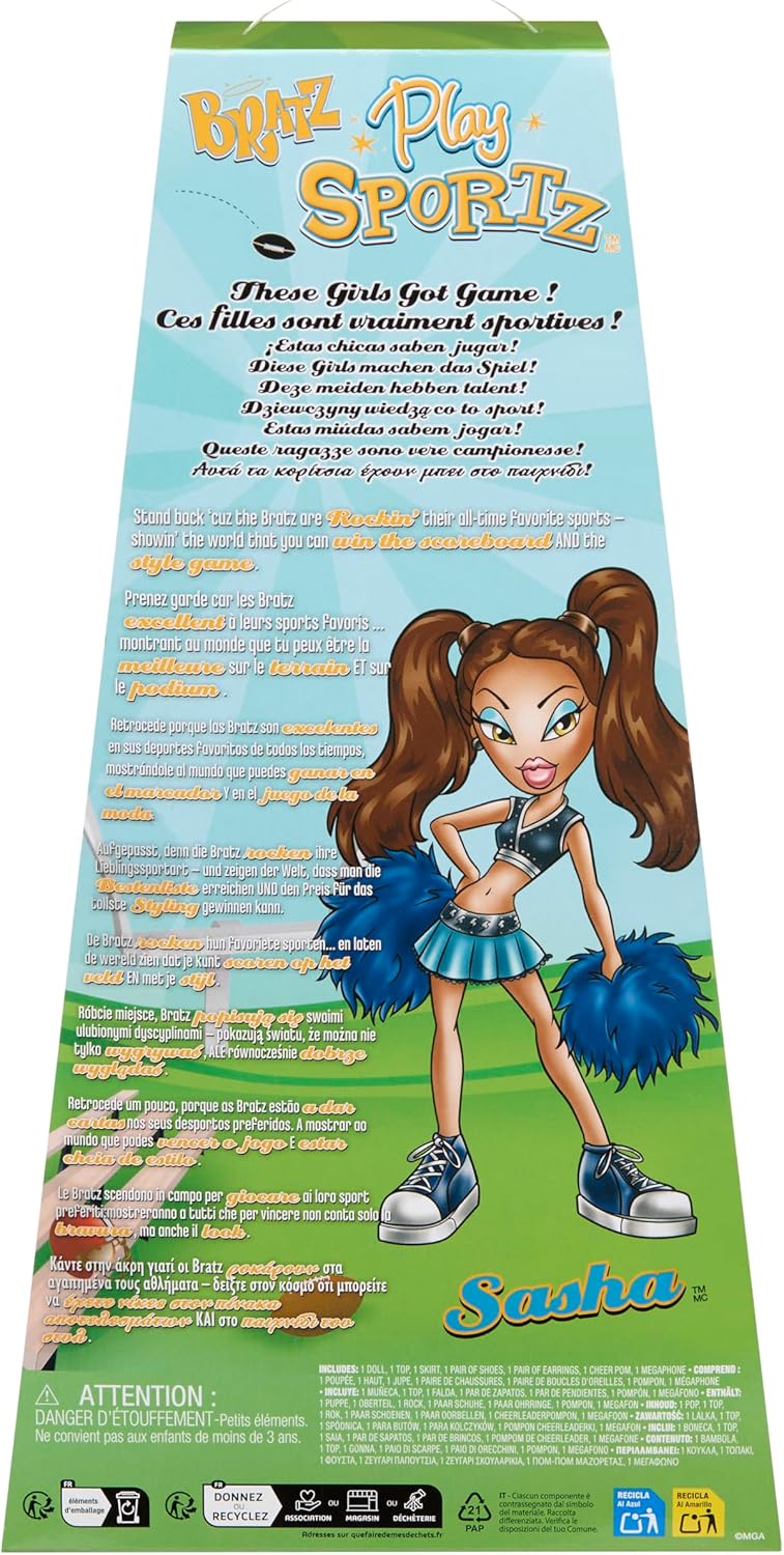 Bratz Play Sportz Sasha (Cheerleading) - Muñeca de Moda con Accesorios