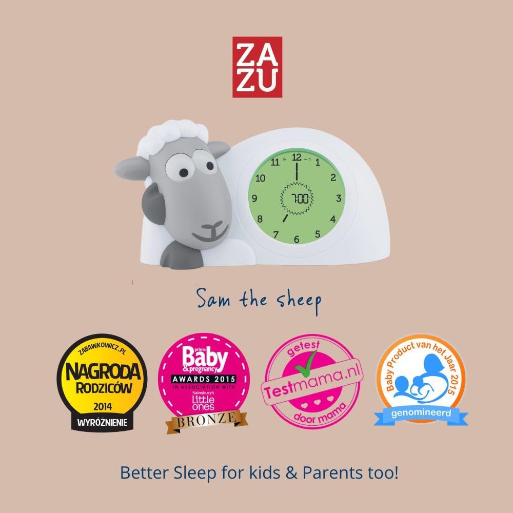 ZAZU Sam the Lamb Clock - Sleep Trainer Clock & Nightlight for Kids | Light Up Alarm Clock | Helps teach your child when to wake up with visual indicators | Adjustable Brightness | Auto off