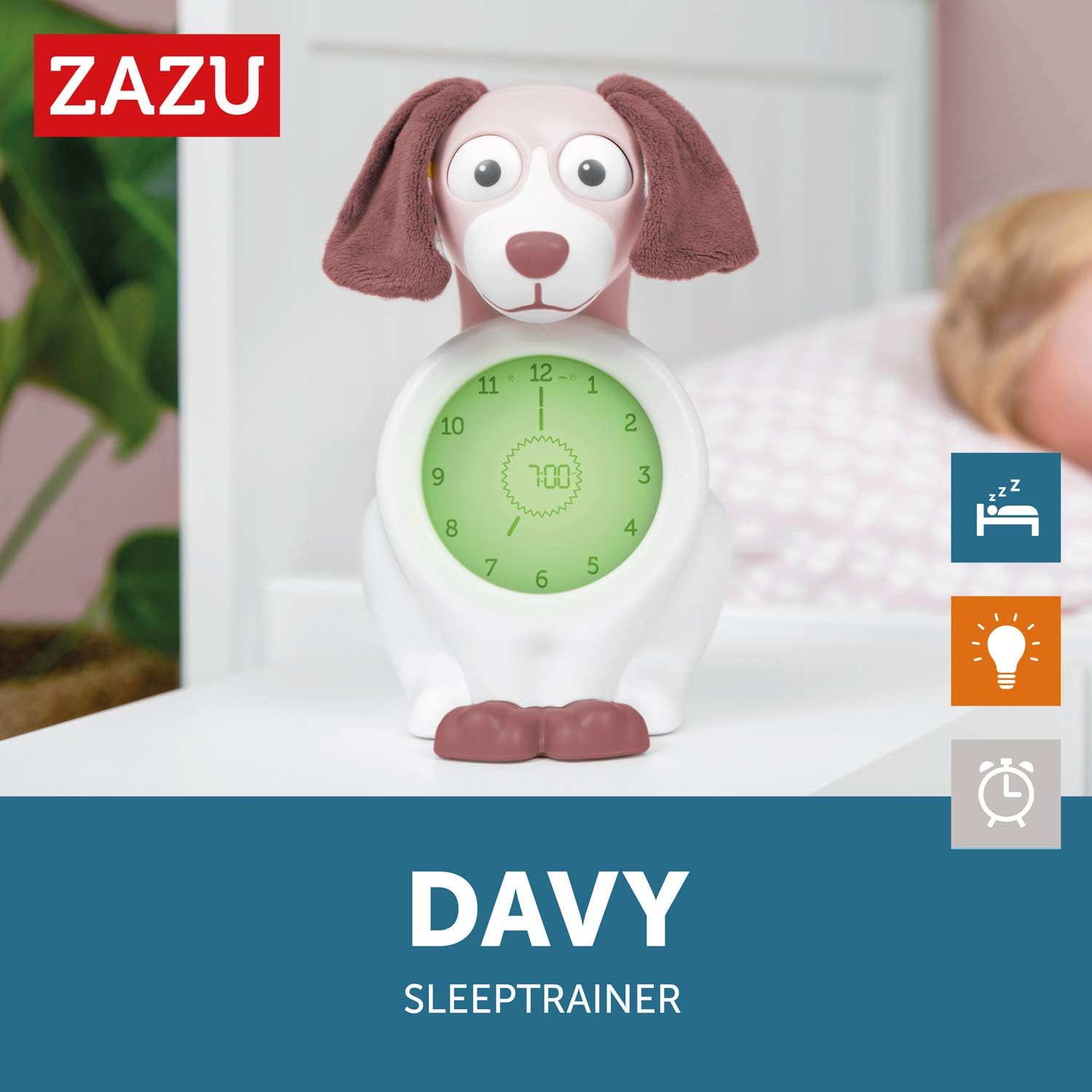 ZAZU Kids Davy Hund - Pädagogischer Wecker & Schlaftrainer für Kinder, LED Kinderwecker, Intelligentes Schlafen & Aufwachen, Mädchen & Jungen (Rosa