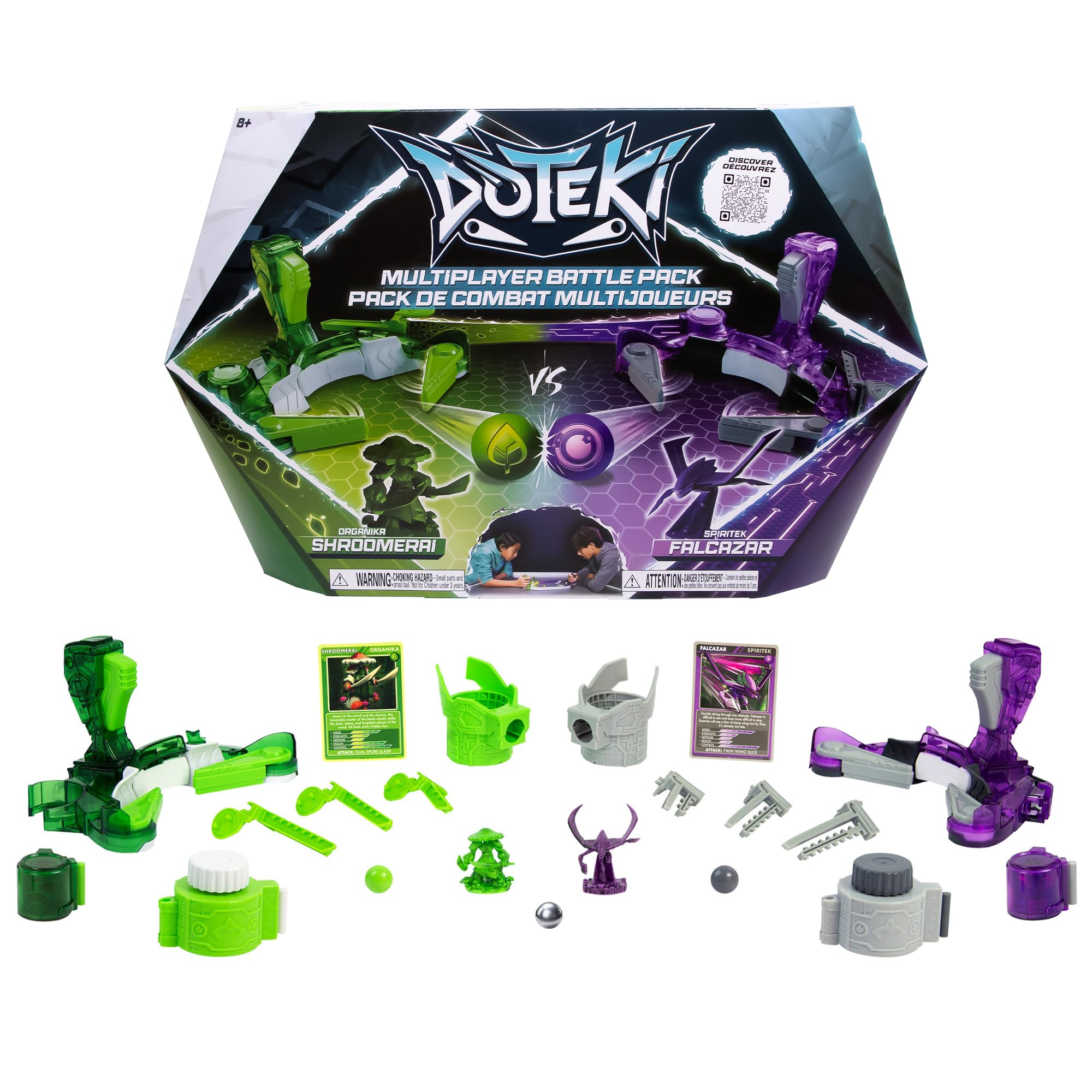TOMY Multiplayer Battle Pack – Organika & Spiritek Champion Set, Dynamic Arena Game for 2+ Players, Customizable Battles, Compatible with All Packs, Ages 8+, Green, Blue