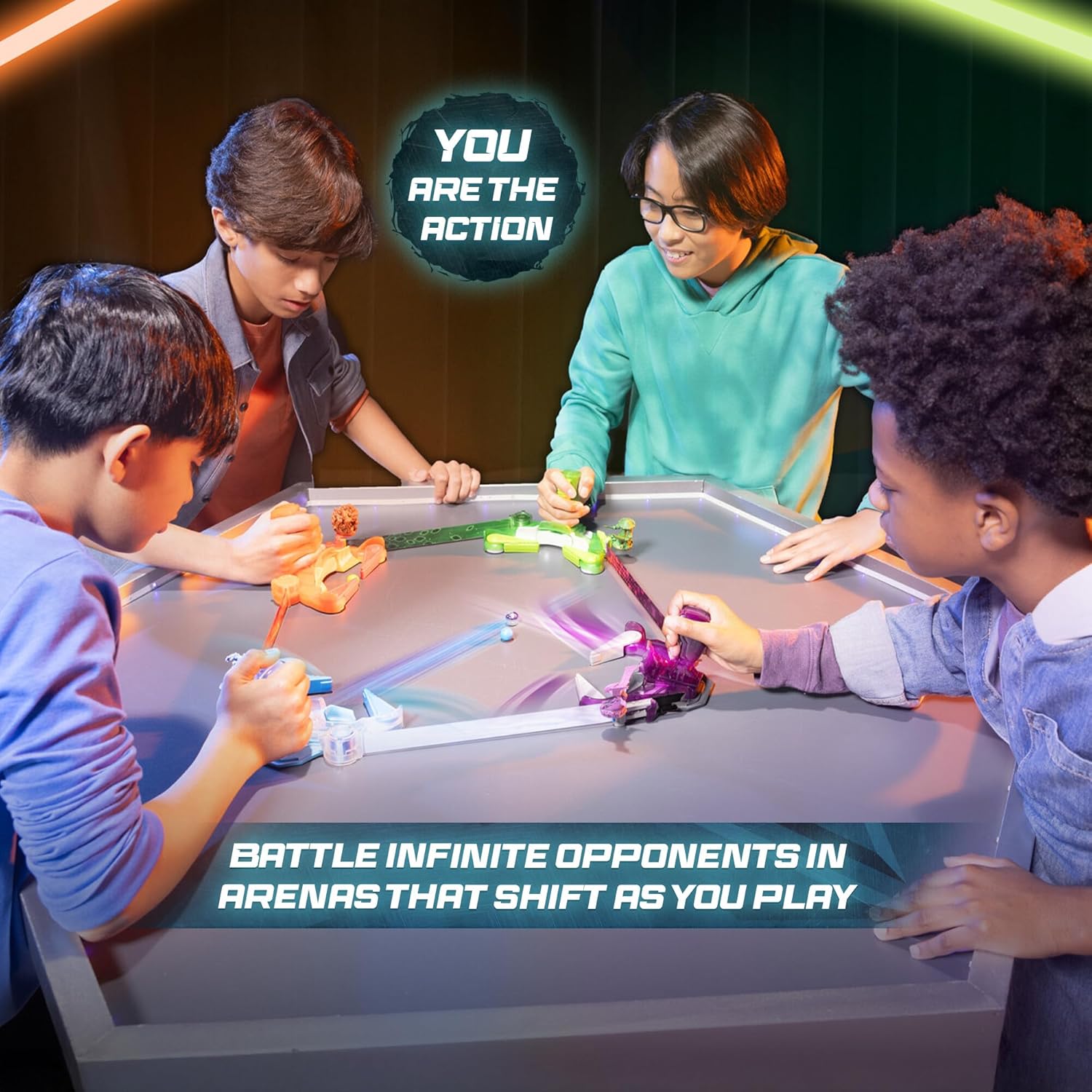 TOMY Multiplayer Battle Pack – Organika & Spiritek Champion Set, Dynamic Arena Game for 2+ Players, Customizable Battles, Compatible with All Packs, Ages 8+, Green, Blue