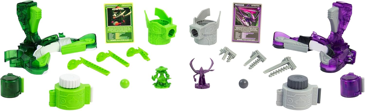 TOMY Multiplayer Battle Pack – Organika & Spiritek Champion Set, Dynamic Arena Game for 2+ Players, Customizable Battles, Compatible with All Packs, Ages 8+, Green, Blue