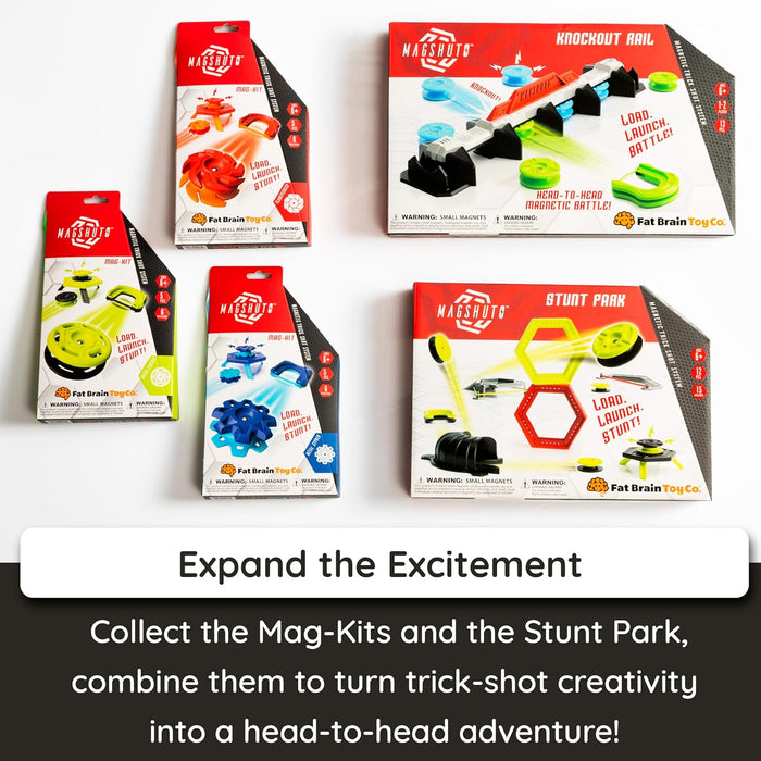 Fat Brain Toys Magshuto Knockout Rail, Head-to-Head Launcher Game, Fast-Paced Knockout Challenge, Hand-Eye Coordination Skill Toy for Kids and Families