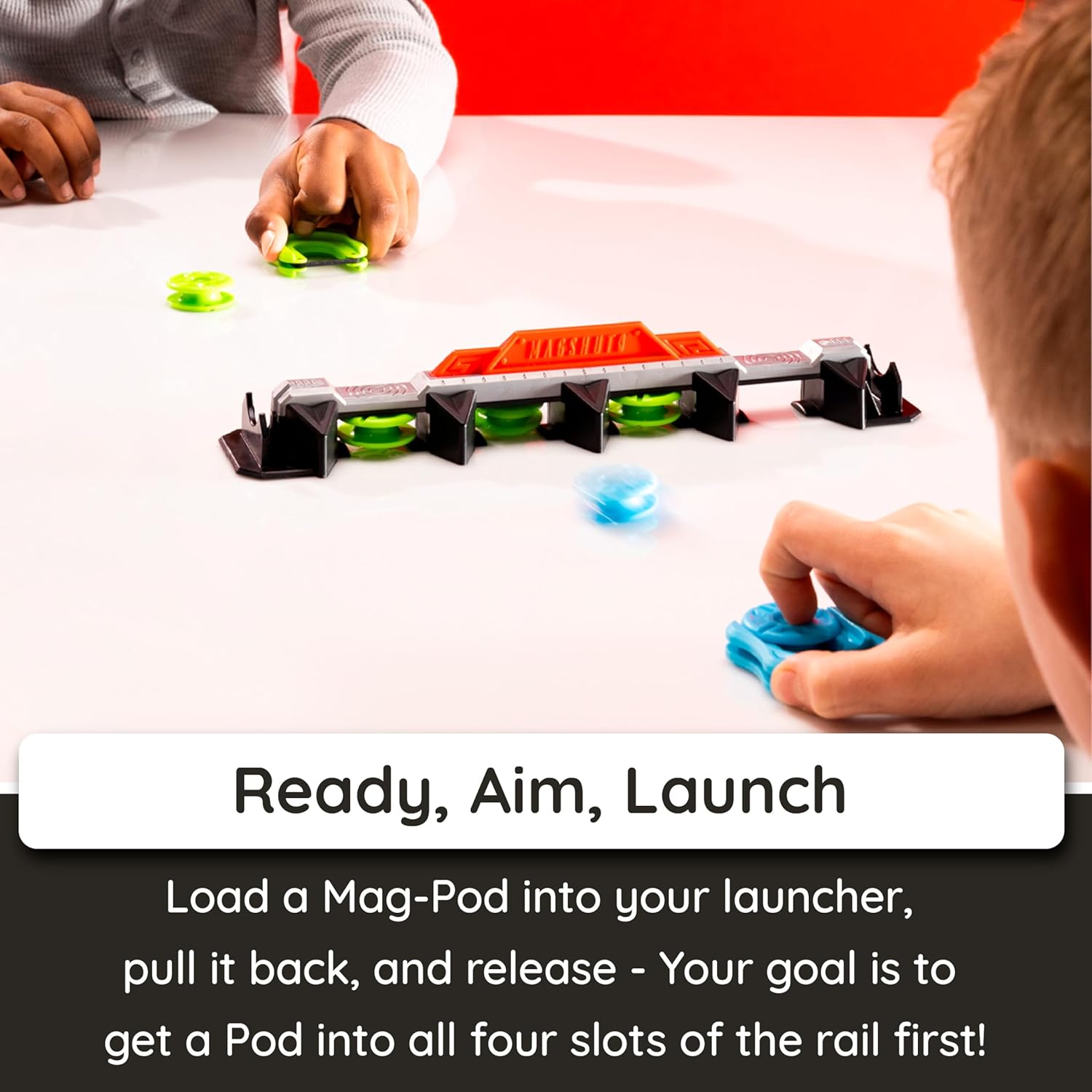 Fat Brain Toys Magshuto Knockout Rail, Head-to-Head Launcher Game, Fast-Paced Knockout Challenge, Hand-Eye Coordination Skill Toy for Kids and Families