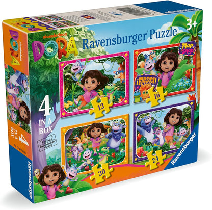 Ravensburger Dora 4 in a Box (12, 16, 20, 24 piece) Jigsaw Puzzles for Kids Age 3 Years Up 1+ Players Gifts for Children