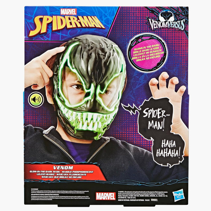 Marvel Spider-Man Venom Glow-In-The-Dark Mask With 10+ Sounds & Phrases, Interactive Roleplay Costume Accessory For Kids Ages 5+, Superhero Cosplay Toy, Perfect Halloween Costume For Children