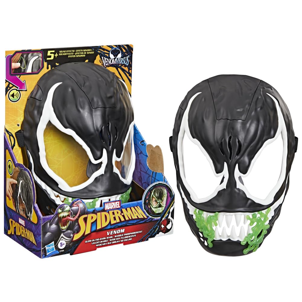 Marvel Spider-Man Venom Glow-In-The-Dark Mask With 10+ Sounds & Phrases, Interactive Roleplay Costume Accessory For Kids Ages 5+, Superhero Cosplay Toy, Perfect Halloween Costume For Children