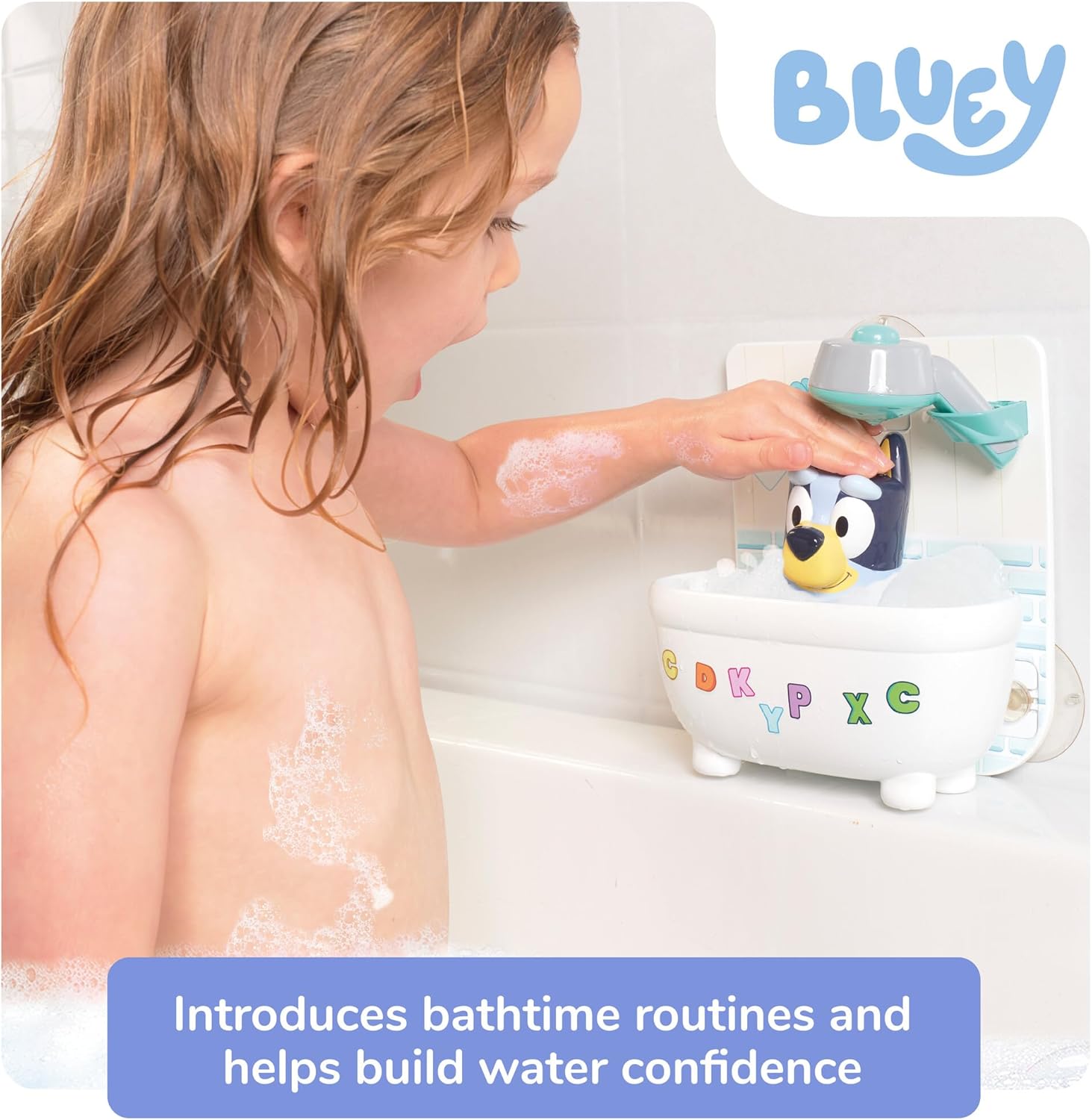 Toomies Shower & Scrub Bluey, Bath Toy for Toddlers, Interactive Water Play, Bubble Action, Real Shower Head, Fine Motor Skill Development, For Ages 18 Months+, Durable and Engaging Bathtime Toy