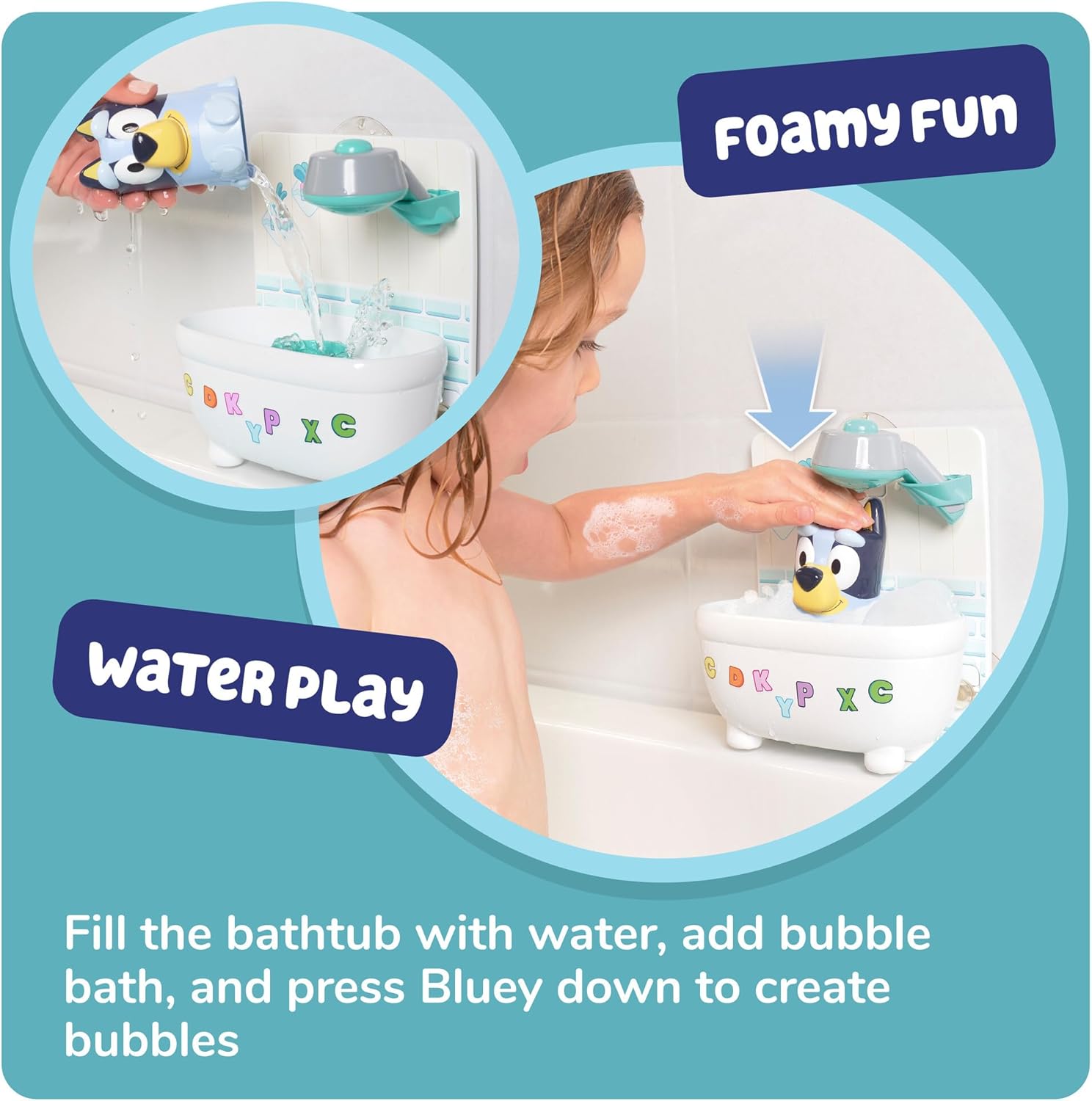 Toomies Shower & Scrub Bluey, Bath Toy for Toddlers, Interactive Water Play, Bubble Action, Real Shower Head, Fine Motor Skill Development, For Ages 18 Months+, Durable and Engaging Bathtime Toy