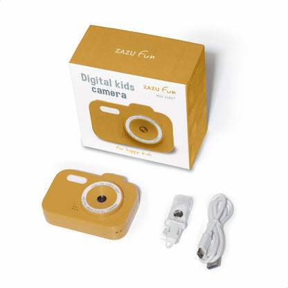 ZAZU Fun HD digitale camera voor kinderen, 1080p video, 2,0-inch display, oplaadbaar, draagbare kindercamera met grappige functies voor foto's en video's (geel