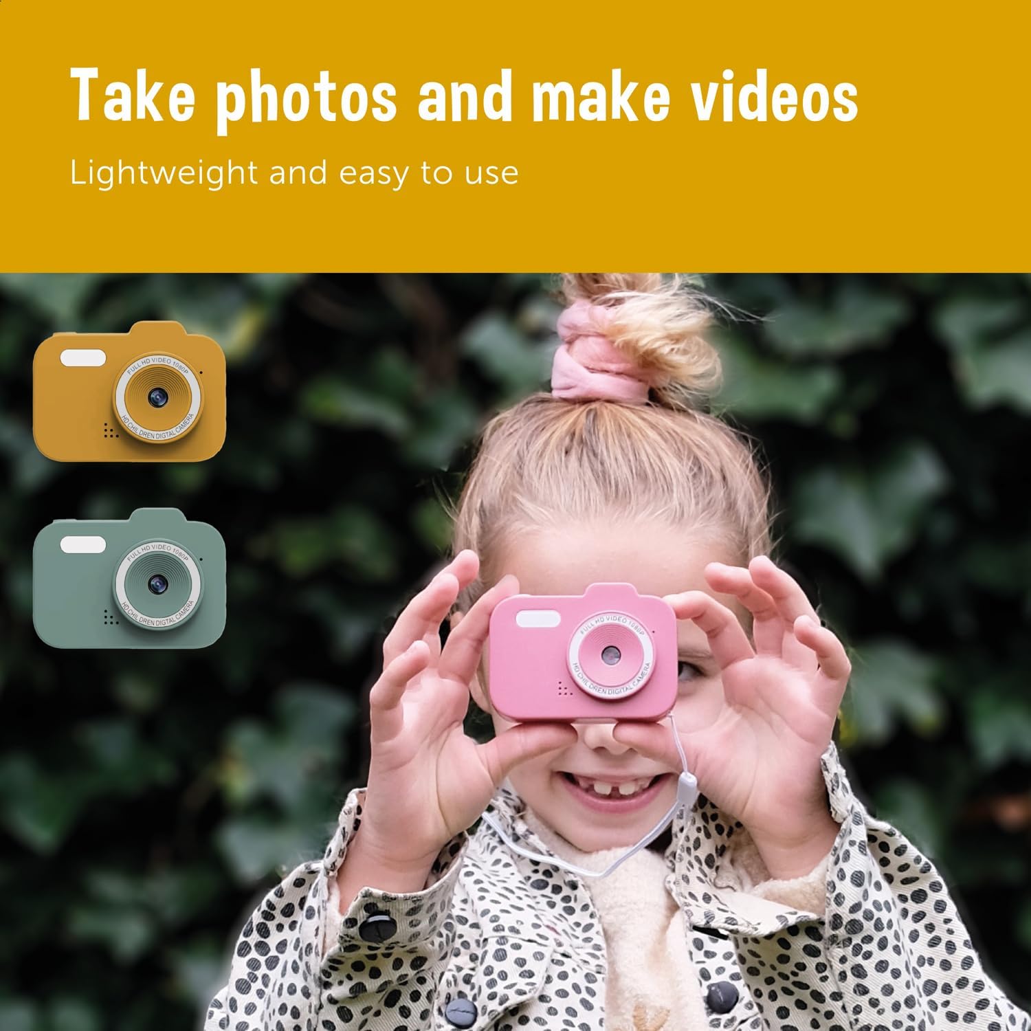 ZAZU Fun HD digitale camera voor kinderen, 1080p video, 2,0-inch display, oplaadbaar, draagbare kindercamera met grappige functies voor foto's en video's (groen