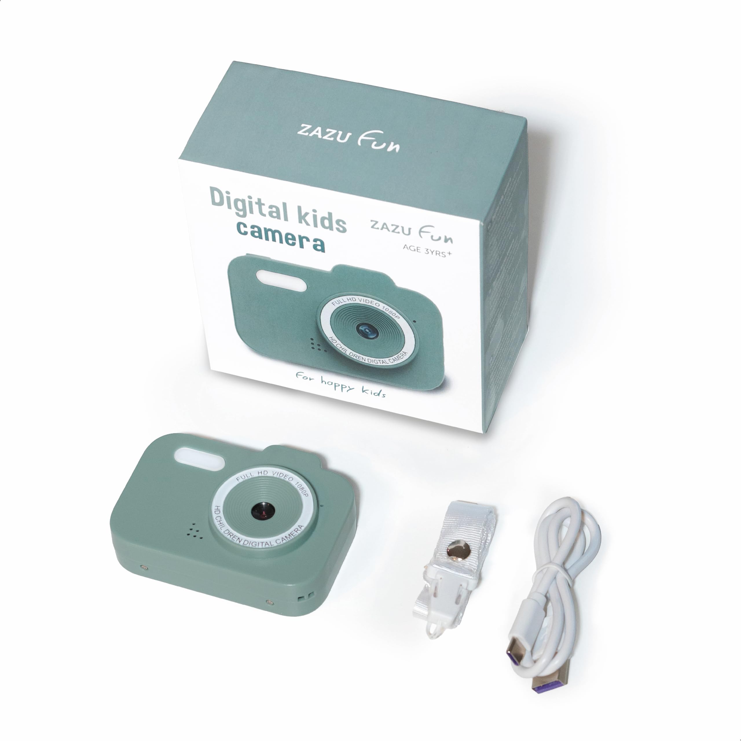 ZAZU Fun HD digitale camera voor kinderen, 1080p video, 2,0-inch display, oplaadbaar, draagbare kindercamera met grappige functies voor foto's en video's (groen