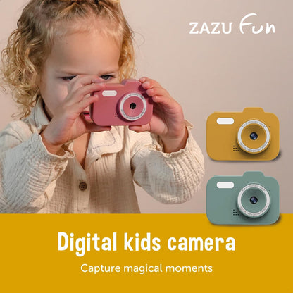 ZAZU Fun HD digitale camera voor kinderen, 1080p video, 2,0-inch display, oplaadbaar, draagbare kindercamera met grappige functies voor foto's en video's (roze