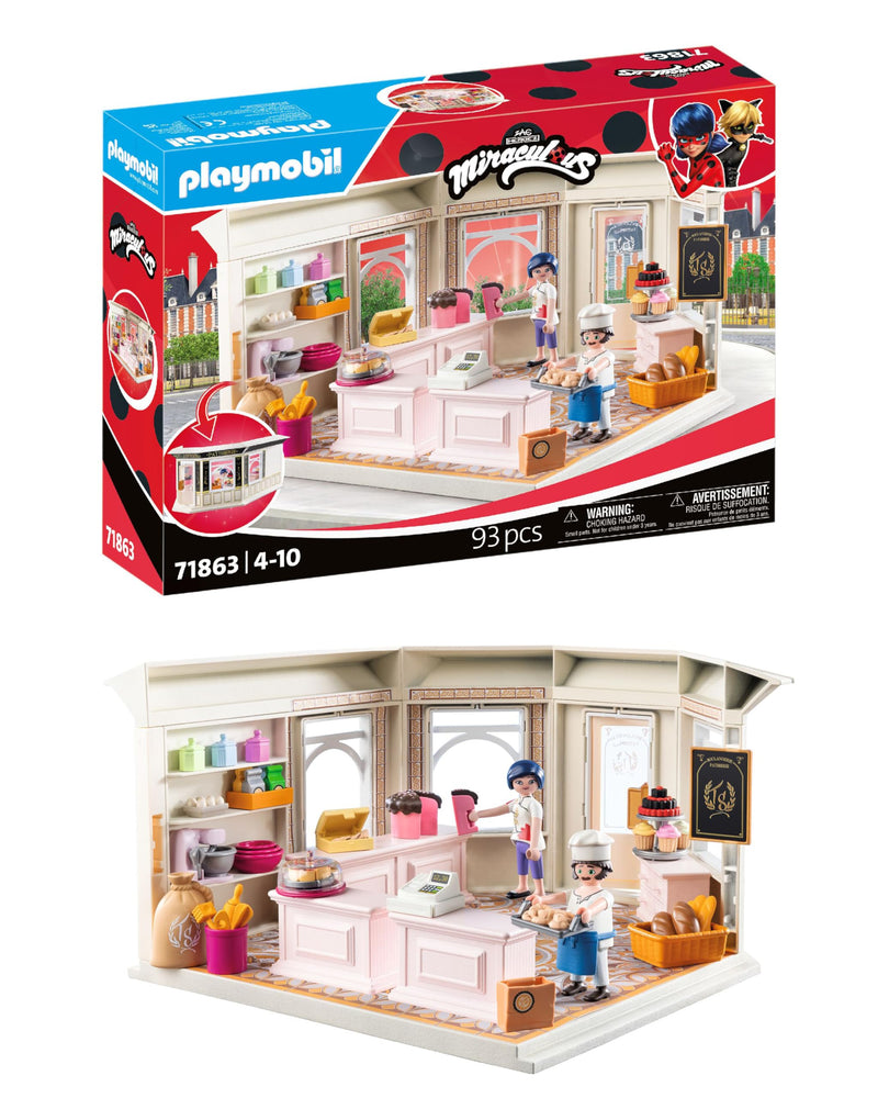 PLAYMOBIL Miraculous 71863 Franse bakkerij, speelgoed vanaf 4 jaar, cadeau voor kinderen, bevordert creativiteit en rollenspel, bakkerij om na te spelen en interactieve speelfuncties