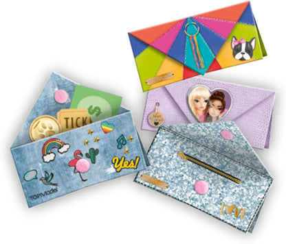 Depesche 12463 TOPModel - DIY Purse Set voor het knutselen en ontwerpen van portemonnee-enveloppen, incl. briefpapier, enveloppen, stickers, stempels en nog veel meer.