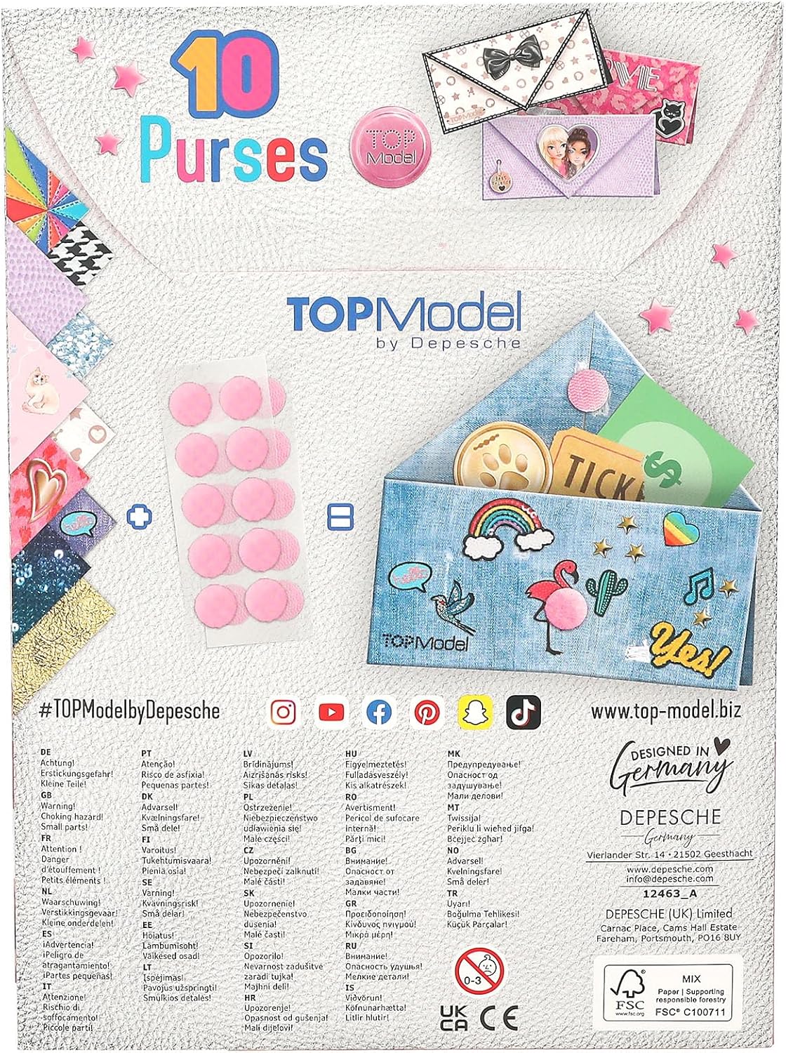 Depesche 12463 TOPModel - DIY Purse Set voor het knutselen en ontwerpen van portemonnee-enveloppen, incl. briefpapier, enveloppen, stickers, stempels en nog veel meer.