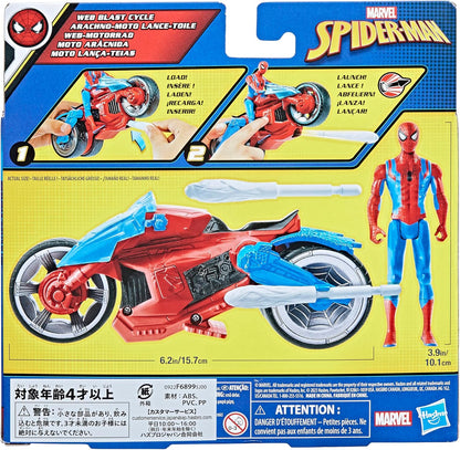 Marvel Spider-Man Web Blast-motorfiets, speelgoedset, actiefiguur van 10 cm en 2 webprojectielen