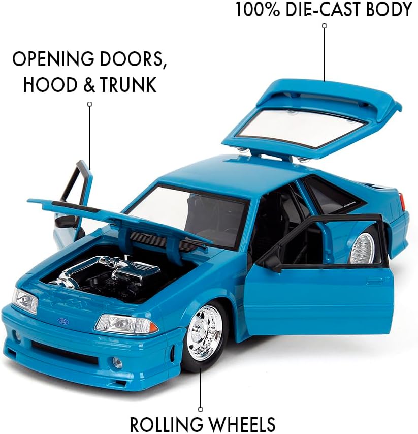 Fast & Furious JADA FORD MUSTANG GT 1:24 die-cast model car, toys for kids and adults, collect and play vehicle, Blue, Black