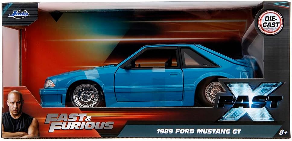 Fast & Furious JADA FORD MUSTANG GT 1:24 die-cast model car, toys for kids and adults, collect and play vehicle, Blue, Black