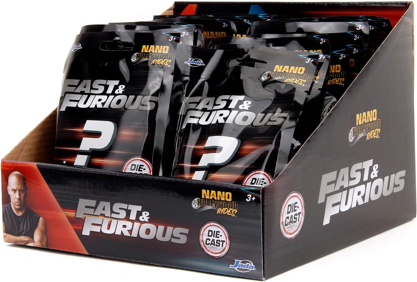Jada Fast & Furious Car Blind Bag Die-cast Car Collectible - As seen in Fast & Furious movies die-cast models, 12 vehicles to collect, Multicolour, suitable for ages 3+ (Pack of 4)