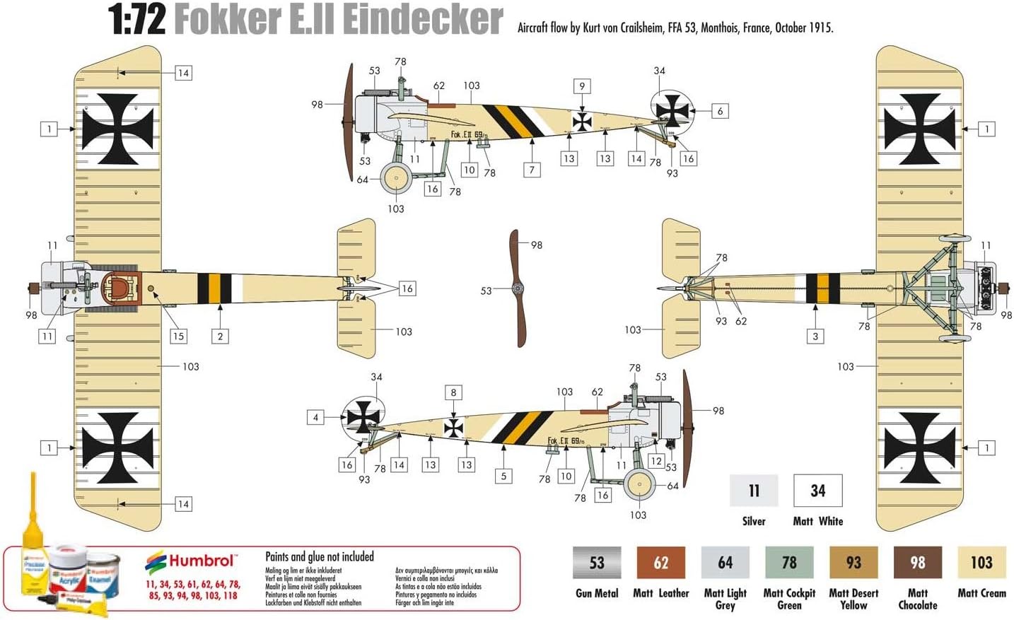 Airfix - 1/72 Fokker E.II - Plastik-Modellbau - Maßstab: 1:72