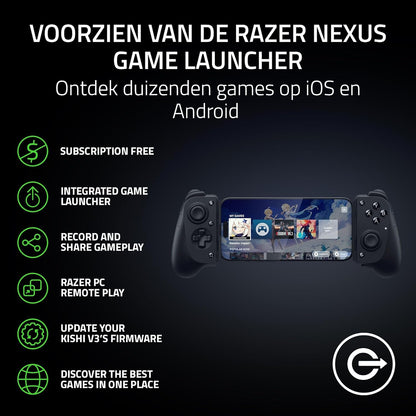 Razer Kishi V3 - Full-size mobile controller for iPhone and Android smartphones - USB-C Plug-and-Play - Anti-drift analogue sticks - 12 buttons (Sensa HD Haptics, Nexus App) Black