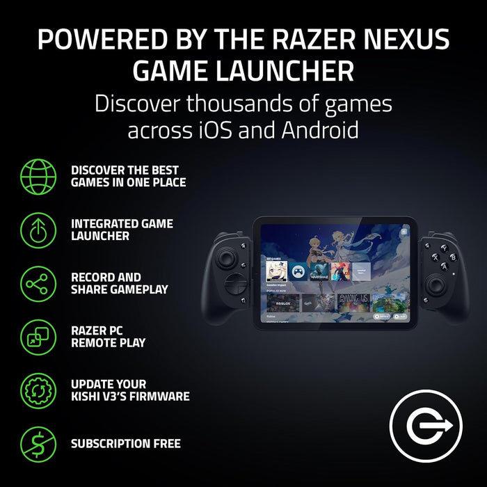 Razer Kishi V3 Pro - Full-size mobile controller for iPhone, Android smartphones and tablet 8" - USB-C Plug-and-Play - Anti-drift analogue sticks (12 buttons - Sensa HD Haptics, Nexus App) Black