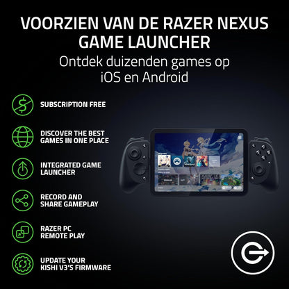 Razer Kishi V3 Pro - Full-size mobile controller for iPhone, Android smartphones and tablet 8" - USB-C Plug-and-Play - Anti-drift analogue sticks (12 buttons - Sensa HD Haptics, Nexus App) Black