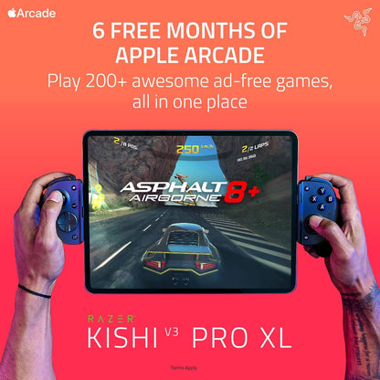 Razer Kishi V3 Pro XL - USB-C gaming controller for full-size tablets - iPads & Android tablets up to 13" - Plug-and-Play - Anti-drift analogue sticks (12 buttons - Sensa HD haptics, Nexus app) Black