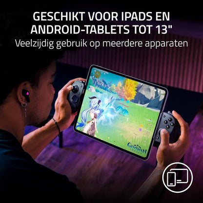 Razer Kishi V3 Pro XL - USB-C gaming controller for full-size tablets - iPads & Android tablets up to 13" - Plug-and-Play - Anti-drift analogue sticks (12 buttons - Sensa HD haptics, Nexus app) Black