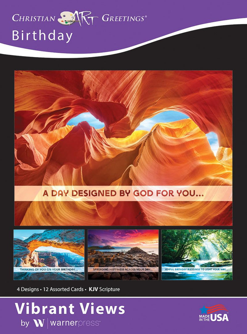Greeting Cards Assortment Box - Vibrant Views (KJV) - Birthday Greeting Cards - Christian Greeting Cards Assortment with Envelopes - Bible Verse Cards - Scripture Cards with Bible Verses - Box of 12