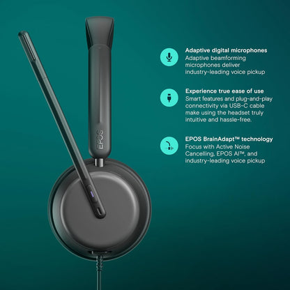 EPOS IMPACT 860T ANC Dual-Sided Wired Headset with Active Noise Cancellation, Microsoft Teams Certified, USB C and USB A, Super Wideband Audio, Ideal for Office Calls, Zoom, Home & Hybrid Work