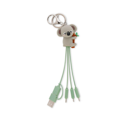 Legami - Koala Theme Multiple Link Up Charging Cable with Keyring, 4 USB Charging Cables, Type-C Micro-USB, Lightning Cable with USB Type C Adapter, TPE Coated Cable