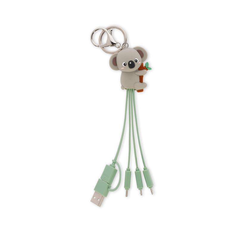 Legami - Koala Theme Multiple Link Up Charging Cable with Keyring, 4 USB Charging Cables, Type-C Micro-USB, Lightning Cable with USB Type C Adapter, TPE Coated Cable