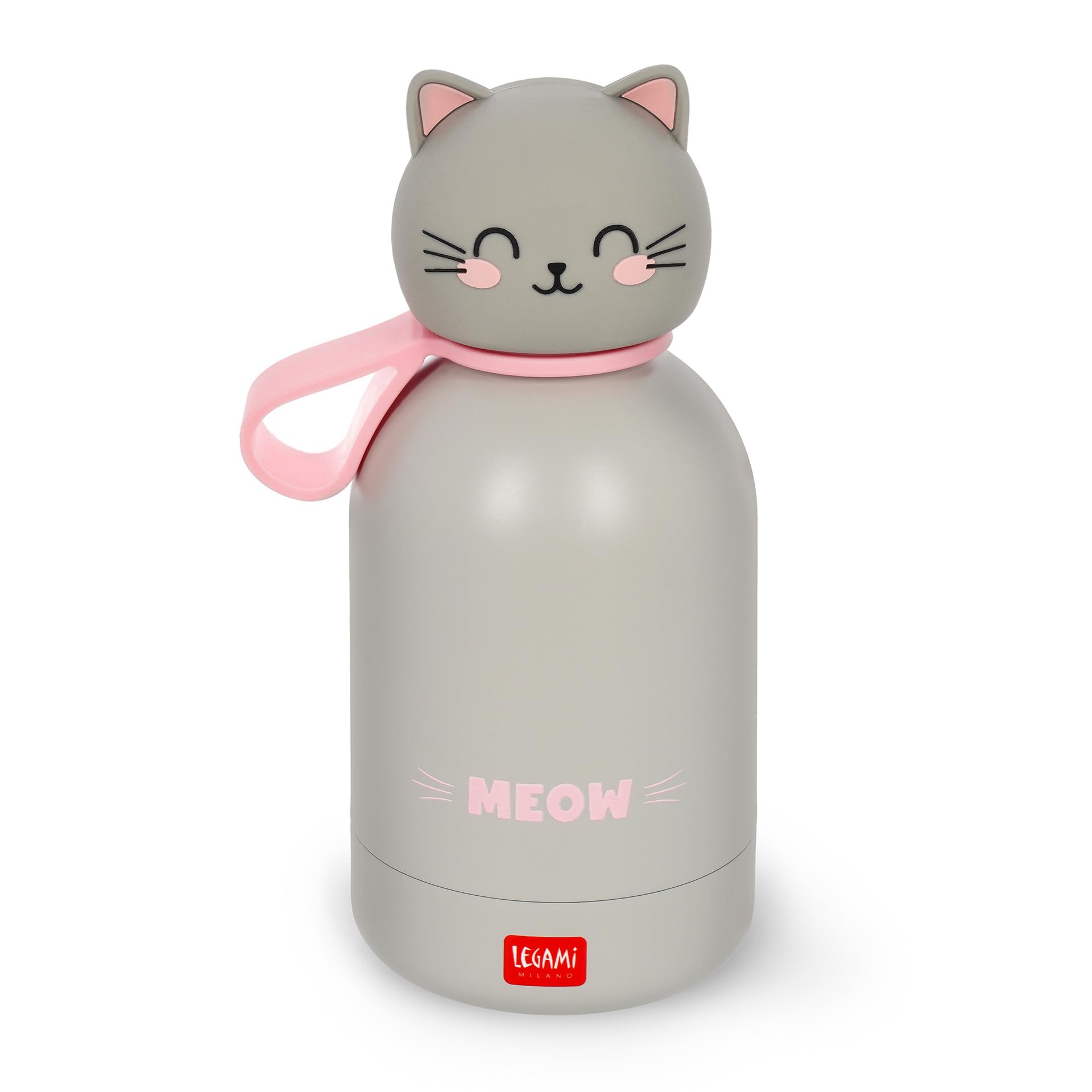 Legami - Hot & Cold BFF Insulated Water Bottle for Children, Kitty Theme, in 18/8 Stainless Steel Double Layer with Airtight Closure, Keeps Hot for 12h and Cold 24h, Capacity 310 ml