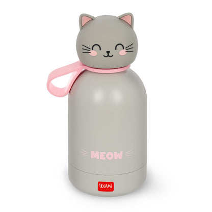 Legami - Hot & Cold BFF Insulated Water Bottle for Children, Kitty Theme, in 18/8 Stainless Steel Double Layer with Airtight Closure, Keeps Hot for 12h and Cold 24h, Capacity 310 ml