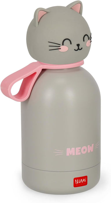 Legami - Hot & Cold BFF Insulated Water Bottle for Children, Kitty Theme, in 18/8 Stainless Steel Double Layer with Airtight Closure, Keeps Hot for 12h and Cold 24h, Capacity 310 ml