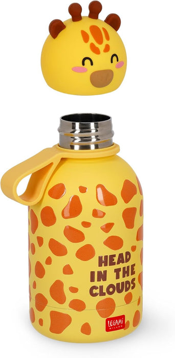 Legami - Hot & Cold BFF Thermal Water Bottle for Children, Giraffe Theme, in Stainless Steel 18/8 Double Layer with Airtight Closure, Keeps Hot for 12h and Cold 24h, Capacity 310 ml