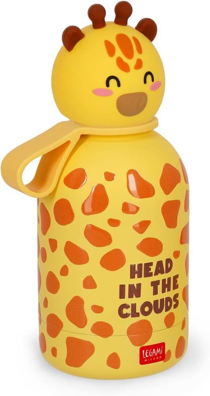 Legami - Hot & Cold BFF Thermal Water Bottle for Children, Giraffe Theme, in Stainless Steel 18/8 Double Layer with Airtight Closure, Keeps Hot for 12h and Cold 24h, Capacity 310 ml